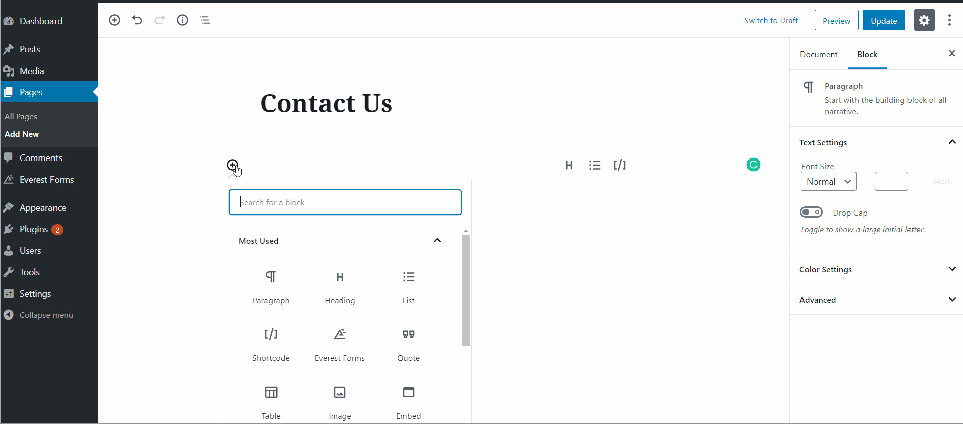 how to add contact form in WordPress