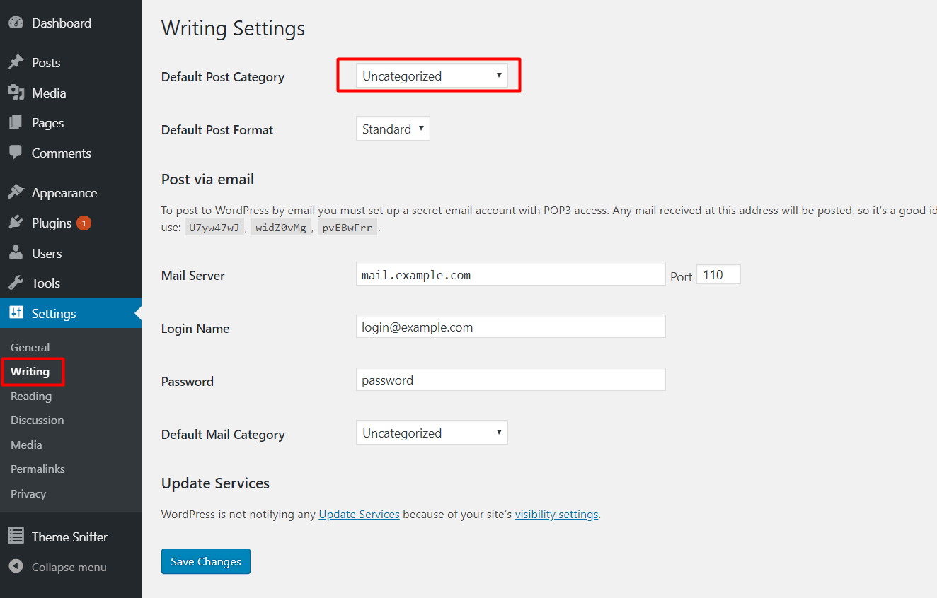 set default wordpress category