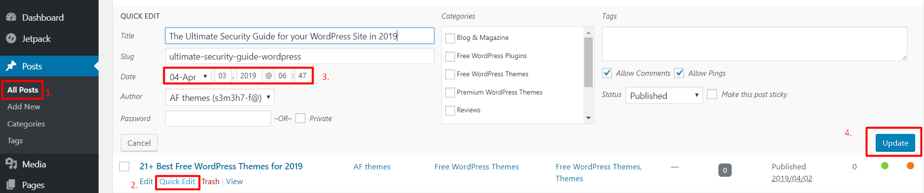 post published date WordPress