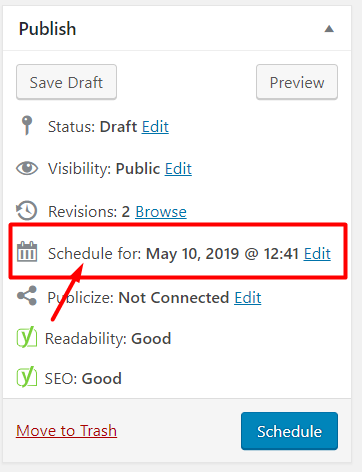 Schedule the post in WordPress