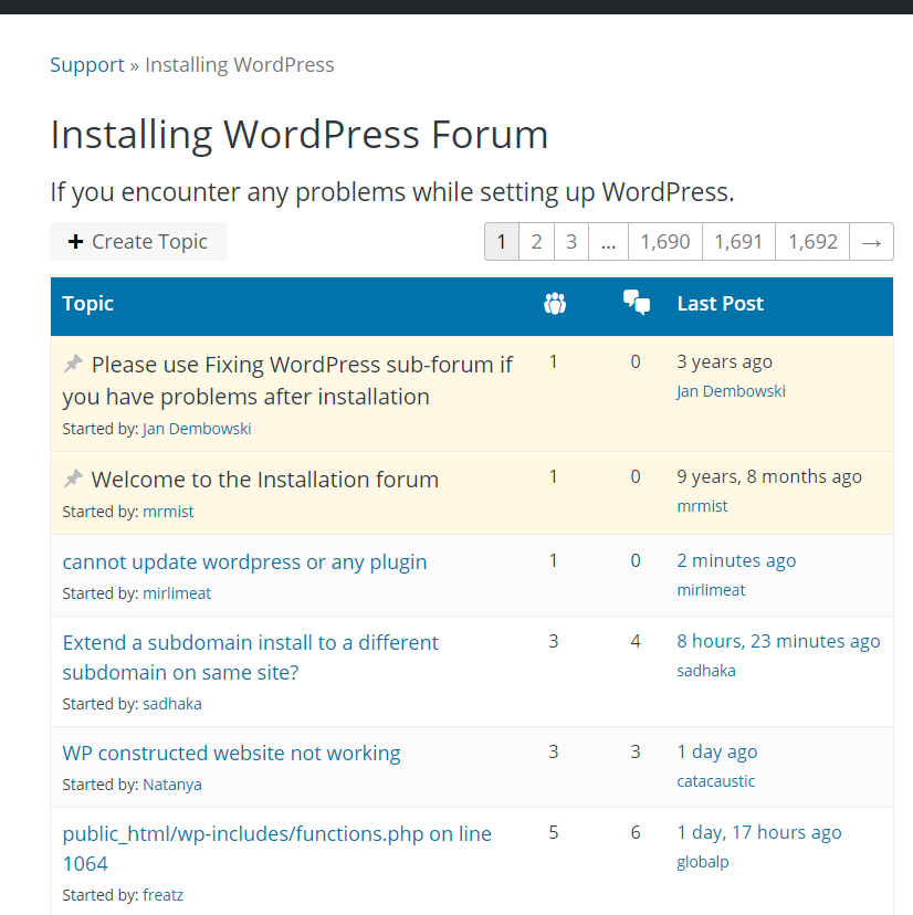 why support forum of wordpress